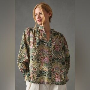 Trovata Floral Print Long Sleeve Blouse in Green, Pink, Cream